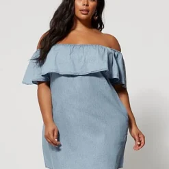 Fashion To Figure Madeleine Off Shoulder Denim Dress -Pleasures SHOP x 9dc4c41f 9a8c 469a 885c 4936ce601107