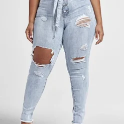 Fashion To Figure Ultra High Rise Tie Waist Destructed Skinny Jeans -Pleasures SHOP x 9e0ae7b8 ba15 478a bf0c b30070bdd971
