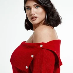 Fashion To Figure Amelia Split Collar Sweater With Snap Detail -Pleasures SHOP x 9eab5526 654e 4b4e 8371 7e11623d0d91