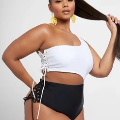 Fashion To Figure Amber One Shoulder Side Lace-up Monokini -Pleasures SHOP x 9f09b9bc 0361 4220 b980 7ea5e7b68981