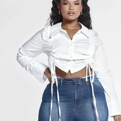 Fashion To Figure Cut Off Denim Shorts With Crossover Waist