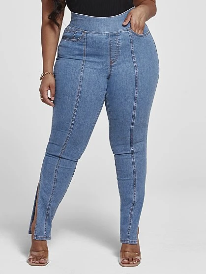 Fashion To Figure High Rise Medium Blue Wash Jeggings With Side Slits 3 Fashion To Figure High Rise Medium Blue Wash Jeggings With Side Slits - Image 3