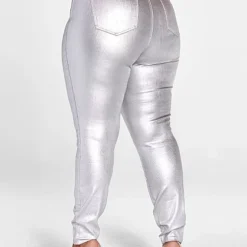 Fashion To Figure High Rise Curvy Fit Skinny Jeans In Silver -Pleasures SHOP x a024d373 7e78 4d57 a985 bcaedcde1f67