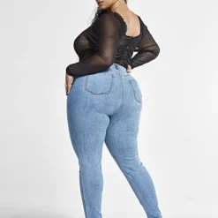 Fashion To Figure High Rise Destructed Skinny Jeans In Light Indigo -Pleasures SHOP x a06af040 6b45 4e85 8a7b 8f9c7d2aff8a