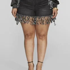 Fashion To Figure High Rise Denim Fringe Shorts