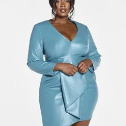 Fashion To Figure Aimee Faux Leather Ruffle Detail Dress