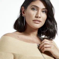Fashion To Figure Penelope Off The Shoulder Front Zip Sweater
