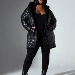 Fashion To Figure Chandra Hooded Reversible Faux Fur Puffer Coat -Pleasures SHOP x a35445be 2e6e 432d b9d3 b7b27e85a1f3