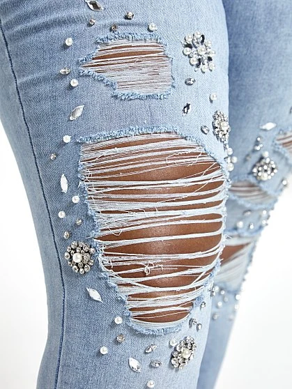 Fashion To Figure Light Wash High Rise Rhinestone Skinny Jeans - Tall Inseam 3 Fashion To Figure Light Wash High Rise Rhinestone Skinny Jeans - Tall Inseam - Image 3