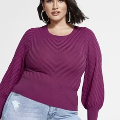 Fashion To Figure Janet Lantern Sleeve Top With Bow Back Detail