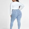 Fashion To Figure Light Wash Curvy Fit Skinny Jeans With Double Side Belt Details