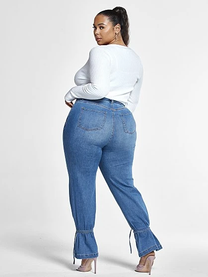 Fashion To Figure High Rise Straight Leg Jeans With Ankle Ties - Tall Inseam 1 Fashion To Figure High Rise Straight Leg Jeans With Ankle Ties - Tall Inseam