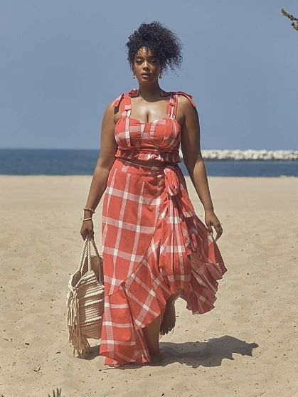 Fashion To Figure Gina Plaid Ruffle Maxi Skirt 2 Fashion To Figure Gina Plaid Ruffle Maxi Skirt - Image 2