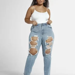 Fashion To Figure High Rise Blowout Straight Leg Jeans -Pleasures SHOP x a8aaca97 c9f6 478f 980a 2585ac646326