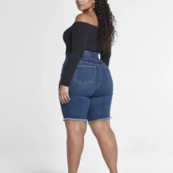 Fashion To Figure High Rise Bermuda Shorts In Dark Indigo -Pleasures SHOP x a91c70d2 53bd 4608 b39a 35c716287cc3