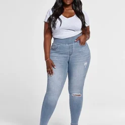 Fashion To Figure Medium Wash High Rise Destructed Jeggings -Pleasures SHOP x a9f23d1c 6b32 4a5b a52a 13edfaa32aba