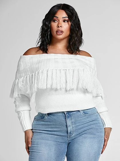 Fashion To Figure Jeanette Off The Shoulder Fringe Sweater 2 Fashion To Figure Jeanette Off The Shoulder Fringe Sweater - Image 2