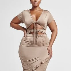 Fashion To Figure Alexandra Double Tie Front Dress With Ruffle Hem -Pleasures SHOP x ab43d2be 6356 452b 9613 81a5f76b6db4