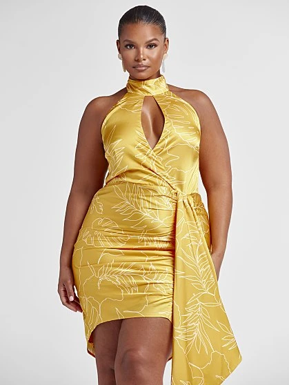 Fashion To Figure Raven Palm Leaf Print Halter Dress 2 Fashion To Figure Raven Palm Leaf Print Halter Dress - Image 2