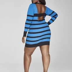 Fashion To Figure Isabel Striped Sweater Dress With Back Detail