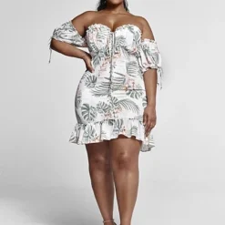 Fashion To Figure Betty Off The Shoulder Lace-up Front Dress - SRV X FTF -Pleasures SHOP x ad4146c7 1f3f 4f19 9429 562c9edb5009