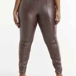 Fashion To Figure Katharina Dark Brown Seam Front Faux-Leather Pants -Pleasures SHOP x ada9f7df 4c07 4a7e 8572 cb9765013c2e
