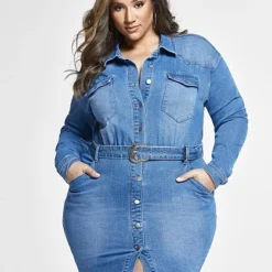 Fashion To Figure Janie Belted Denim Shirt Dress