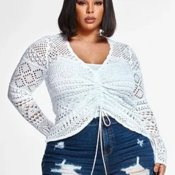 Fashion To Figure Ensley Pointelle Knit Drawstring Sweater -Pleasures SHOP x ae0dd27f 581c 49f0 a7ab 249cbf2ef147
