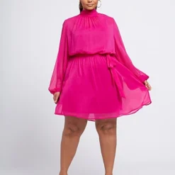 Fashion To Figure Adrianne Chiffon Mockneck Flare Dress