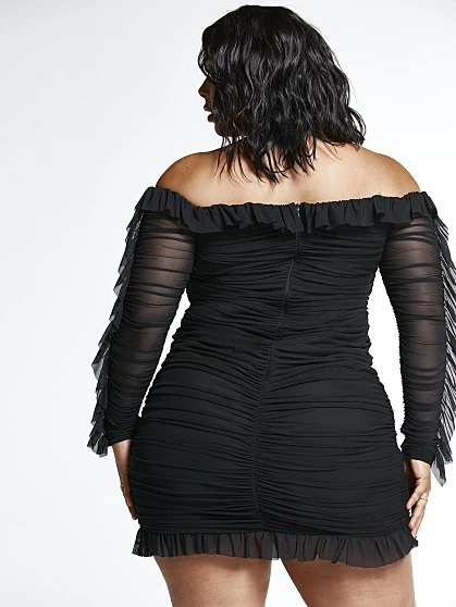 Fashion To Figure Gia Ruched Off The Shoulder Mesh Dress 3 Fashion To Figure Gia Ruched Off The Shoulder Mesh Dress - Image 3