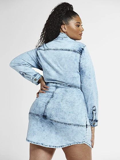 Fashion To Figure Raina Acid Wash Denim Dress 4 Fashion To Figure Raina Acid Wash Denim Dress - Image 4