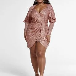 Fashion To Figure Arielle Faux Wrap Sequin Dress -Pleasures SHOP x afdb1698 6244 4e8d a18a aa7bdc0cfe59