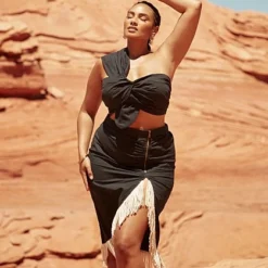 Fashion To Figure Maisha Ruched Fringe Skirt