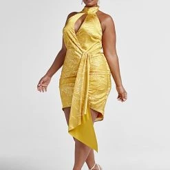 Fashion To Figure Raven Palm Leaf Print Halter Dress