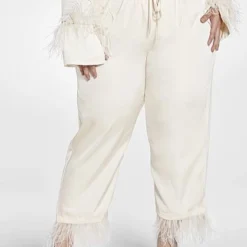 Fashion To Figure Laila Feather Trim Satin Pants -Pleasures SHOP x b22275a7 d8fe 4c25 9fcb 2b398c8e3bda