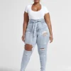Fashion To Figure Ultra High Rise Tie Waist Destructed Skinny Jeans
