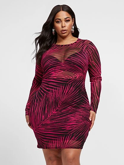 Fashion To Figure Luciana Palm Print Mesh Bodycon Dress 3 Fashion To Figure Luciana Palm Print Mesh Bodycon Dress - Image 3