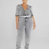 Fashion To Figure Hannah Belted Acid Wash Denim Jumpsuit