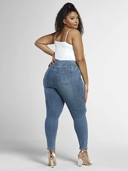 Fashion To Figure Blowout Knee Jeggings In Medium Blue Wash - Short Inseam 1 Fashion To Figure Blowout Knee Jeggings In Medium Blue Wash - Short Inseam