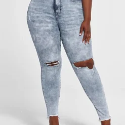 Fashion To Figure High Rise Acid Wash Destructed Curvy Fit Skinny Jeans - Tall Inseam