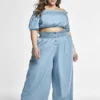 Fashion To Figure Alicia Paperbag Waist Chambray Wide Leg Pants