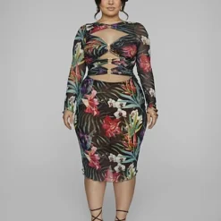 Fashion To Figure Ainsley O-Ring Tropical Print Mesh Dress -Pleasures SHOP x b81db58a a16a 4770 8a69 71f693b75990