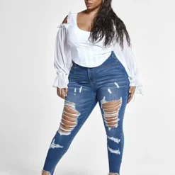 Fashion To Figure High Rise Blowout Curvy Fit Skinny Jeans -Pleasures SHOP x b887ffb9 845b 44a1 bfaa 603059428443