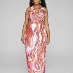 Fashion To Figure Callie Swirl Print O-Ring Maxi Dress