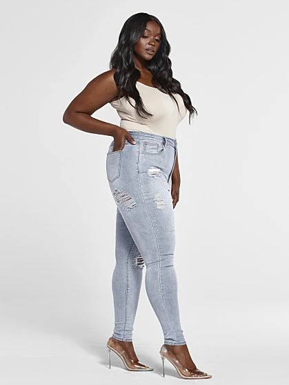 Fashion To Figure High Rise Light Wash Destructed Skinny Jeans - Short Inseam 3 Fashion To Figure High Rise Light Wash Destructed Skinny Jeans - Short Inseam - Image 3