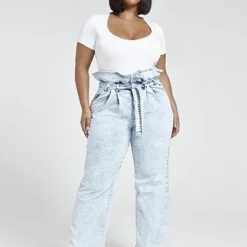 Fashion To Figure Ultra High Rise Paperbag Waist Wide Leg Jeans - Short Inseam -Pleasures SHOP x b9b60aaa a229 4682 a3b3 0afb8eb6e847