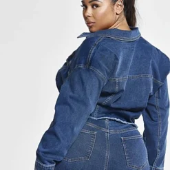 Fashion To Figure Bria Denim Cropped Jacket With Raw Hem -Pleasures SHOP x ba0e10c2 facb 406e 8a71 f62f9304d19d