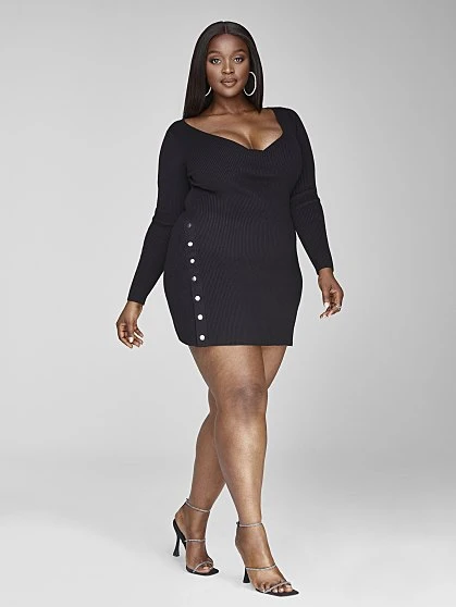 Fashion To Figure Paulina Side Button Ribbed Knit Sweater Dress 1 Fashion To Figure Paulina Side Button Ribbed Knit Sweater Dress