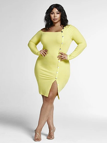 Fashion To Figure Georgia Knit Bodycon Dress With Button Detail 2 Fashion To Figure Georgia Knit Bodycon Dress With Button Detail - Image 2