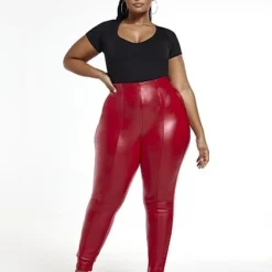 Fashion To Figure Katharina Red Seam Front Faux-Leather Pants -Pleasures SHOP x bcece324 afea 4a76 87b9 607b6a15c104